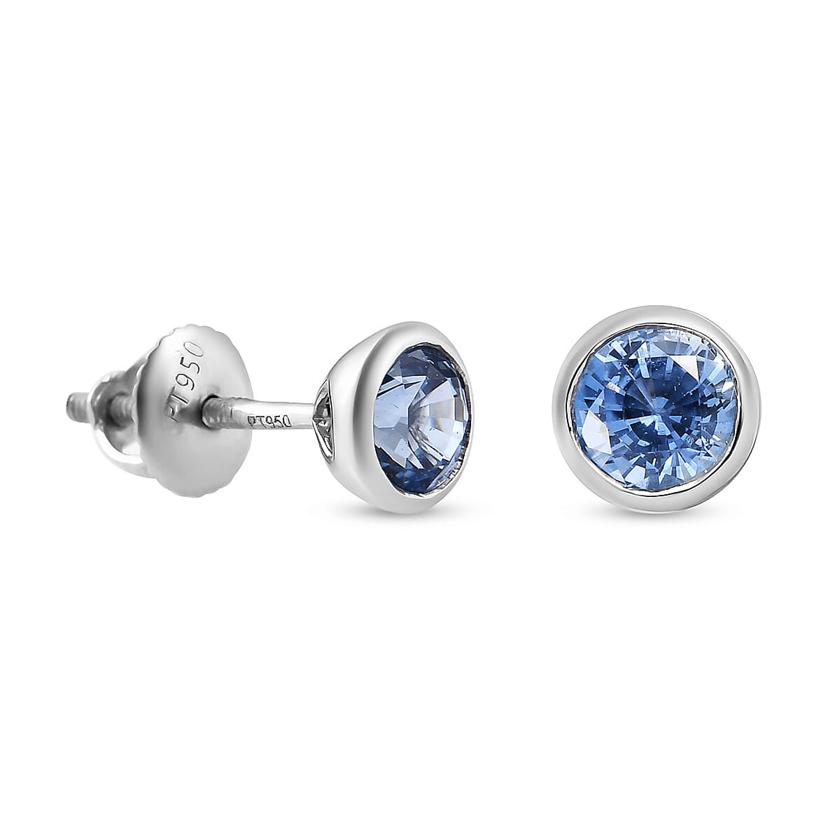 RHAPSODY 950 Platinum AAAA Royal Ceylon Sapphire Stud Earrings (with Screw Back) 1.24 Ct.