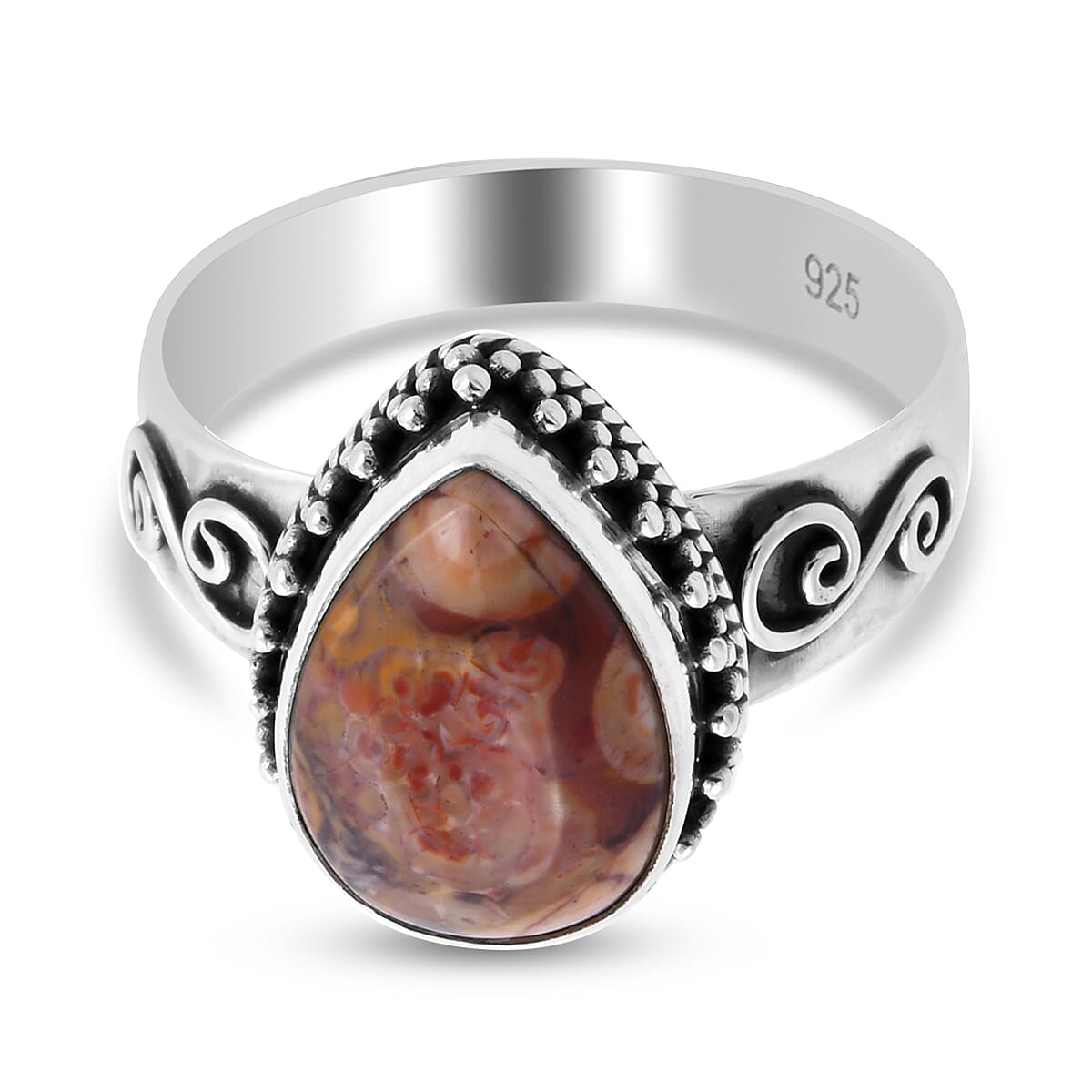 Royal Bali Collection - Peanut Wood Jasper Ring in Sterling Silver 4.38 Ct, Silver wt 3.20 Gms