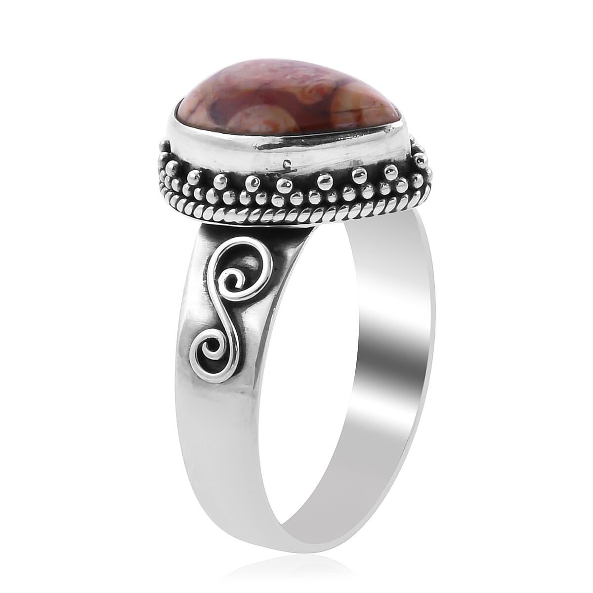 Royal Bali Collection - Peanut Wood Jasper Ring in Sterling Silver 4.38 Ct, Silver wt 3.20 Gms