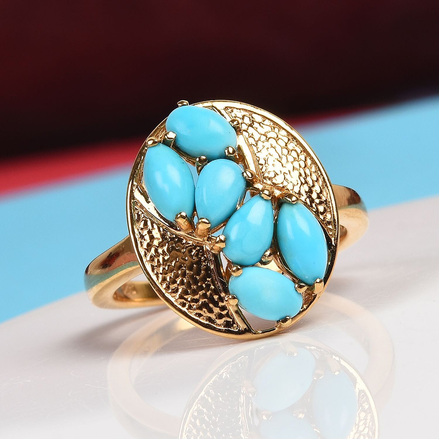 Arizona Sleeping Beauty Turquoise Ring in 14K Gold Overlay Sterling Silver 1.300  Ct.