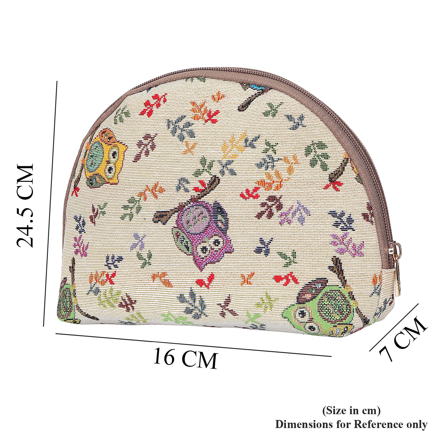 Signare Tapestry -  Owl Design Big Cosmetic Bag (24.5x16x7 Cm) - Cream