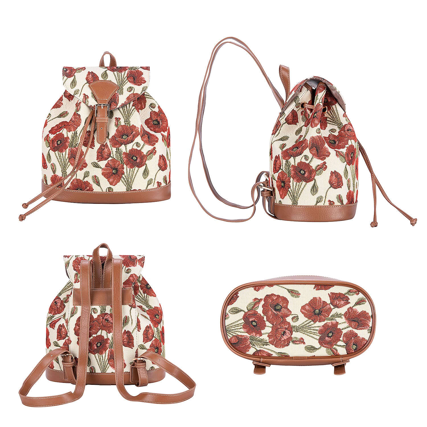 Signare Tapestry - 2 Piece Set -  Floral Design Backpack and FREE Mackintosh Simple Rose Zip Coin Purse - Cream and Multi
