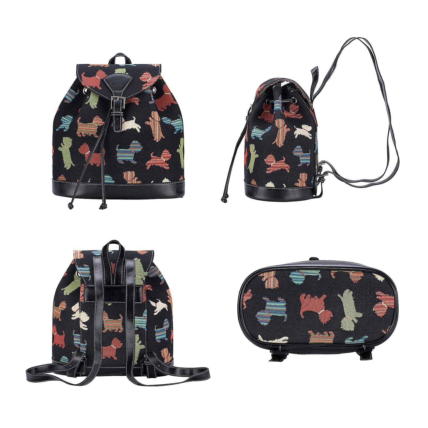 Signare Tapestry - 2 Piece Set - Puppy Design Backpack and FREE Mackintosh Simple Rose Zip Coin Purse - Black and Multi
