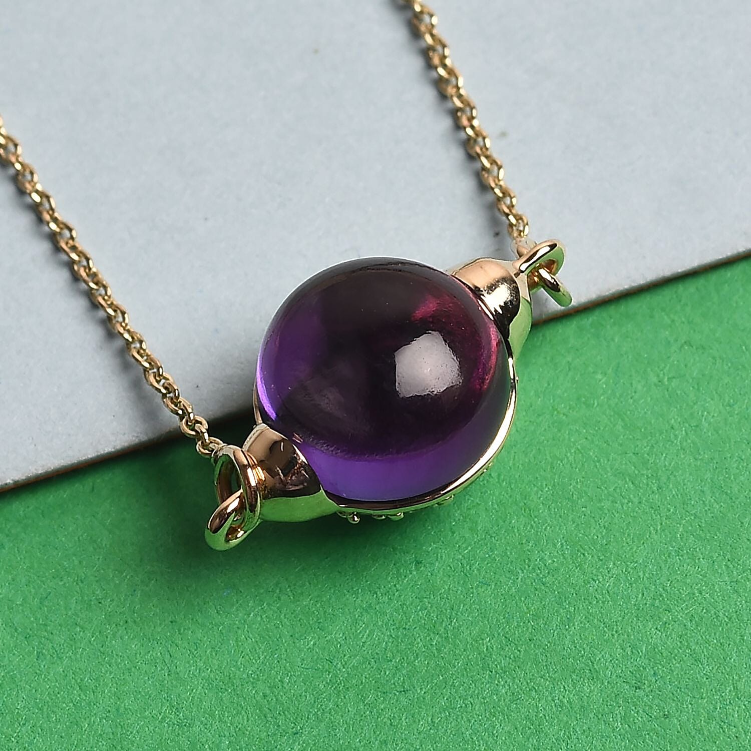 Sundays Child - 9K Yellow Gold Zambian Amethyst and Tsavorite Granet Ball Necklace (Size 20) 5.150 Ct