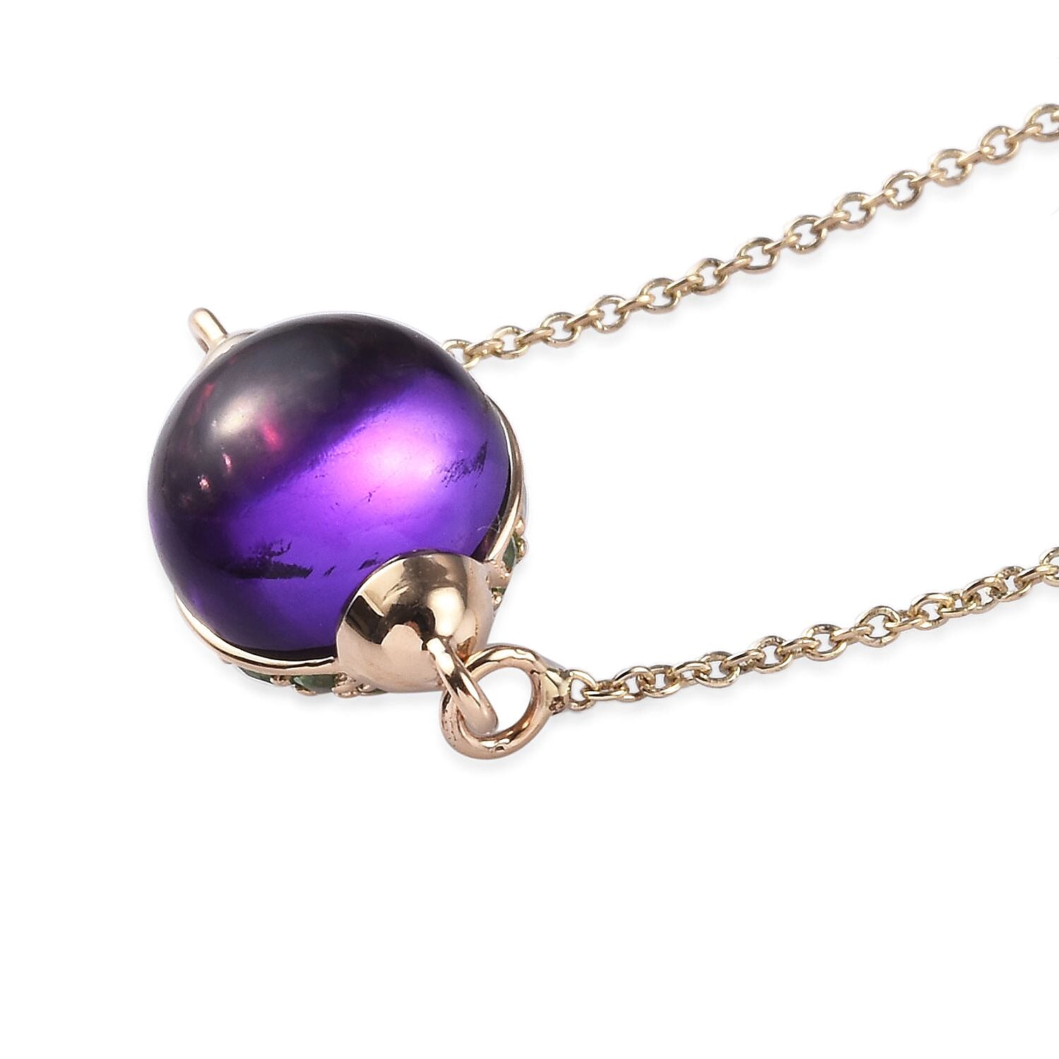 Sundays Child - 9K Yellow Gold Zambian Amethyst and Tsavorite Granet Ball Necklace (Size 20) 5.150 Ct