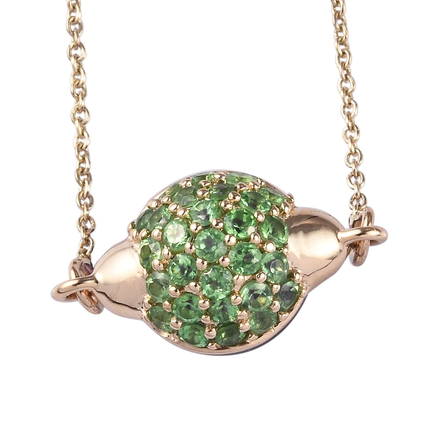 Sundays Child - 9K Yellow Gold Zambian Amethyst and Tsavorite Granet Ball Necklace (Size 20) 5.150 Ct