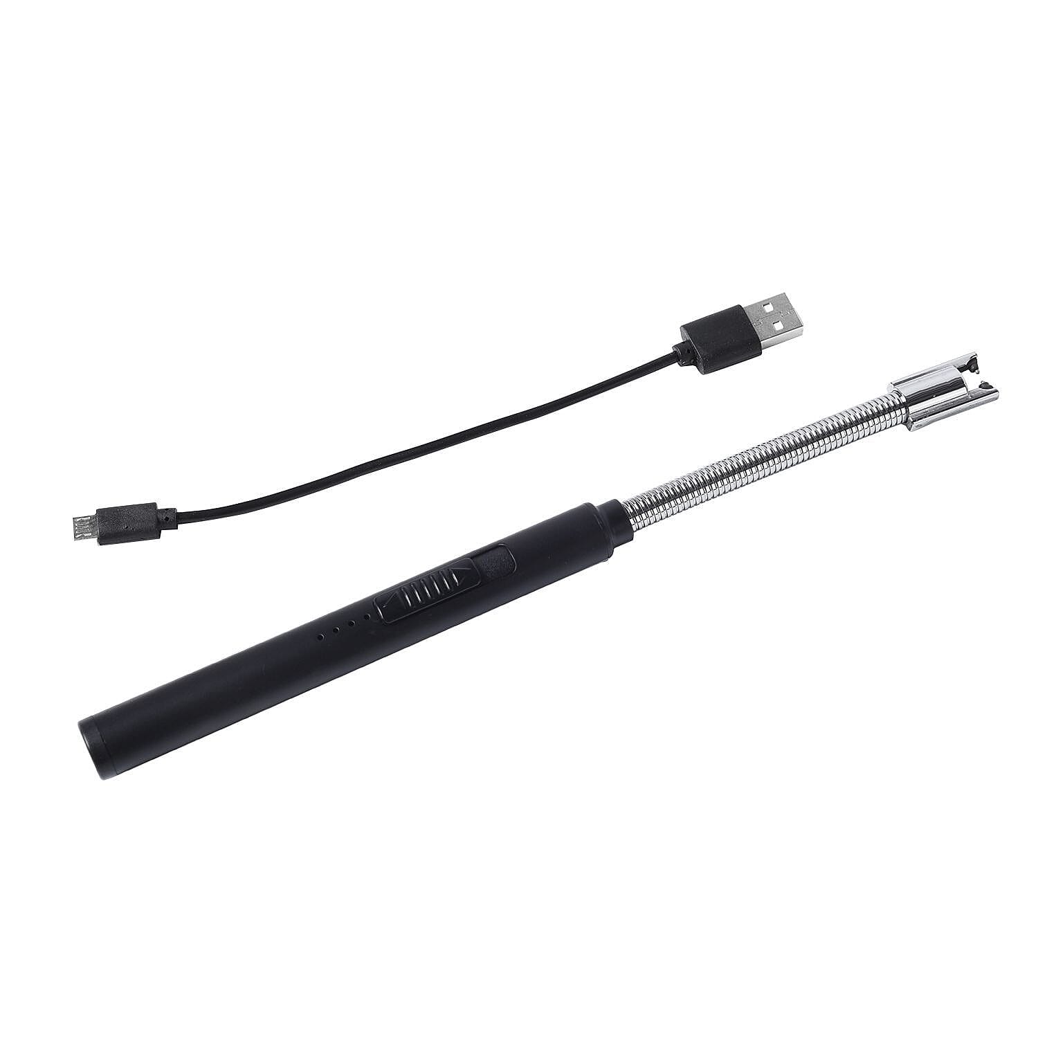 Candle Lighter with Flexible Long Neck & USB Charger (Size 24 Cm) - Black