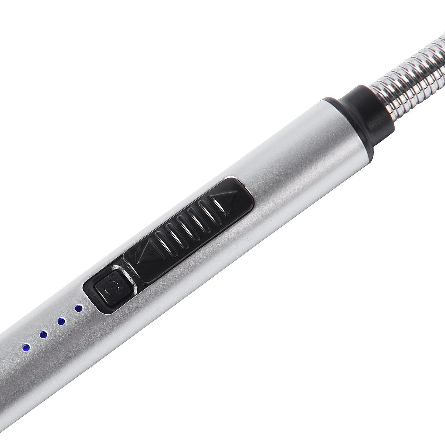 Candle Lighter with Flexible Long Neck & USB Charger (Size 24cm) - Silver