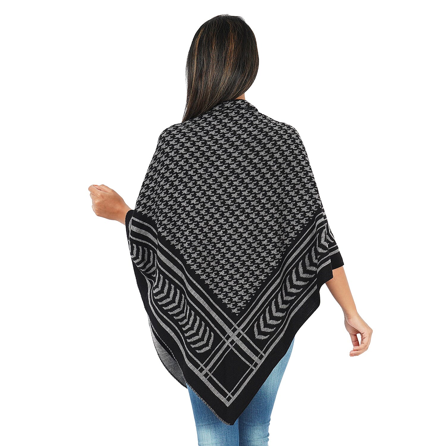 Jacquard Knit Kimono (L- 100m, W- 100cm) - Grey and Black