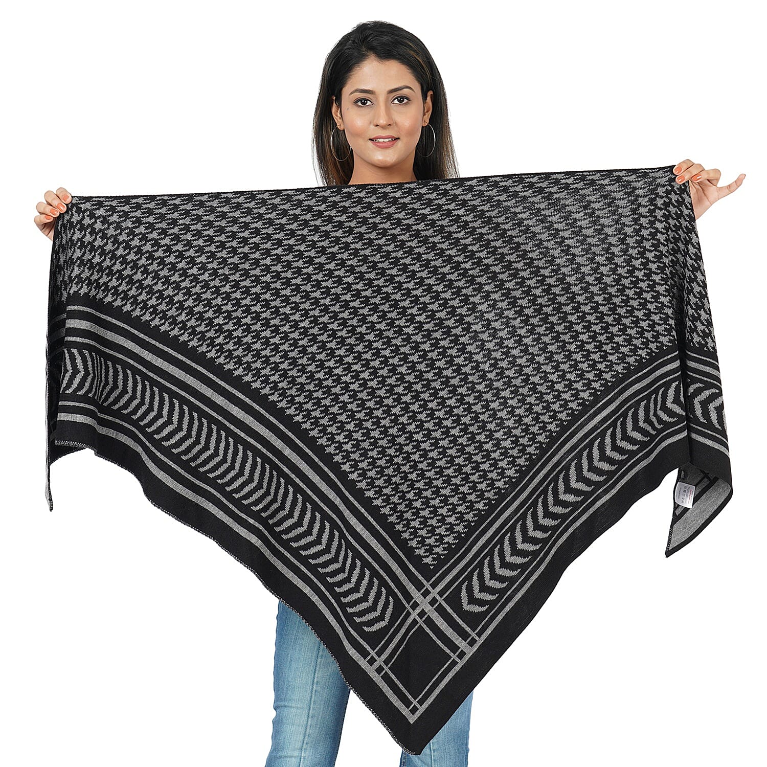 Jacquard Knit Kimono (L- 100m, W- 100cm) - Grey and Black