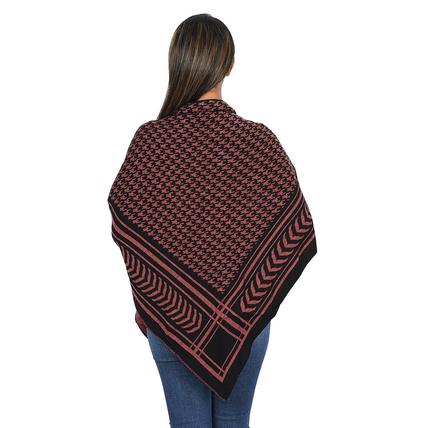Jacquard Knit Kimono (L: 100m, W: 100cm) - Black and Sandstone Colour