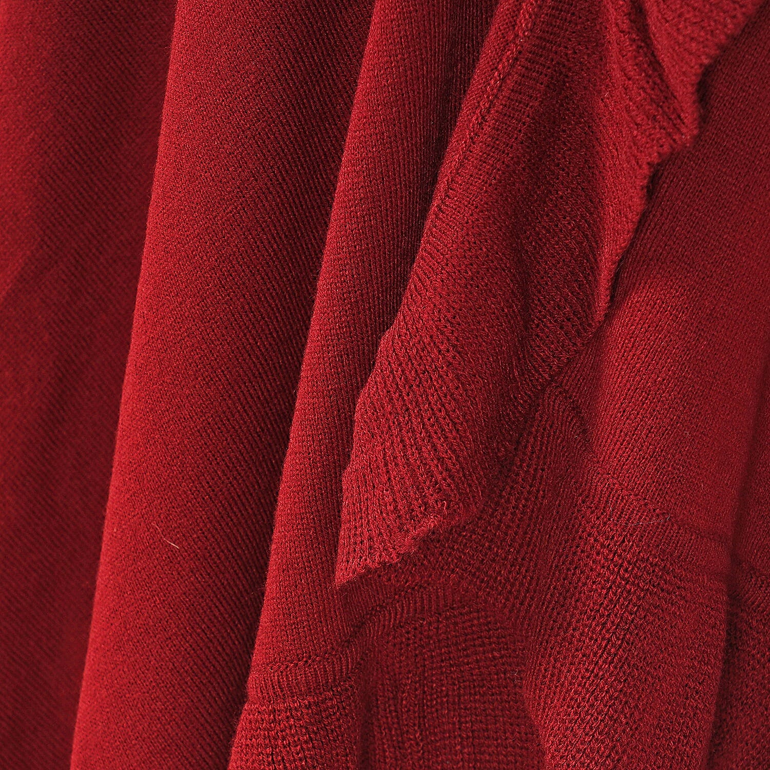 Knit Kimono with Frilled Hemline (L: 150cm, W: 140cm) - Burgundy