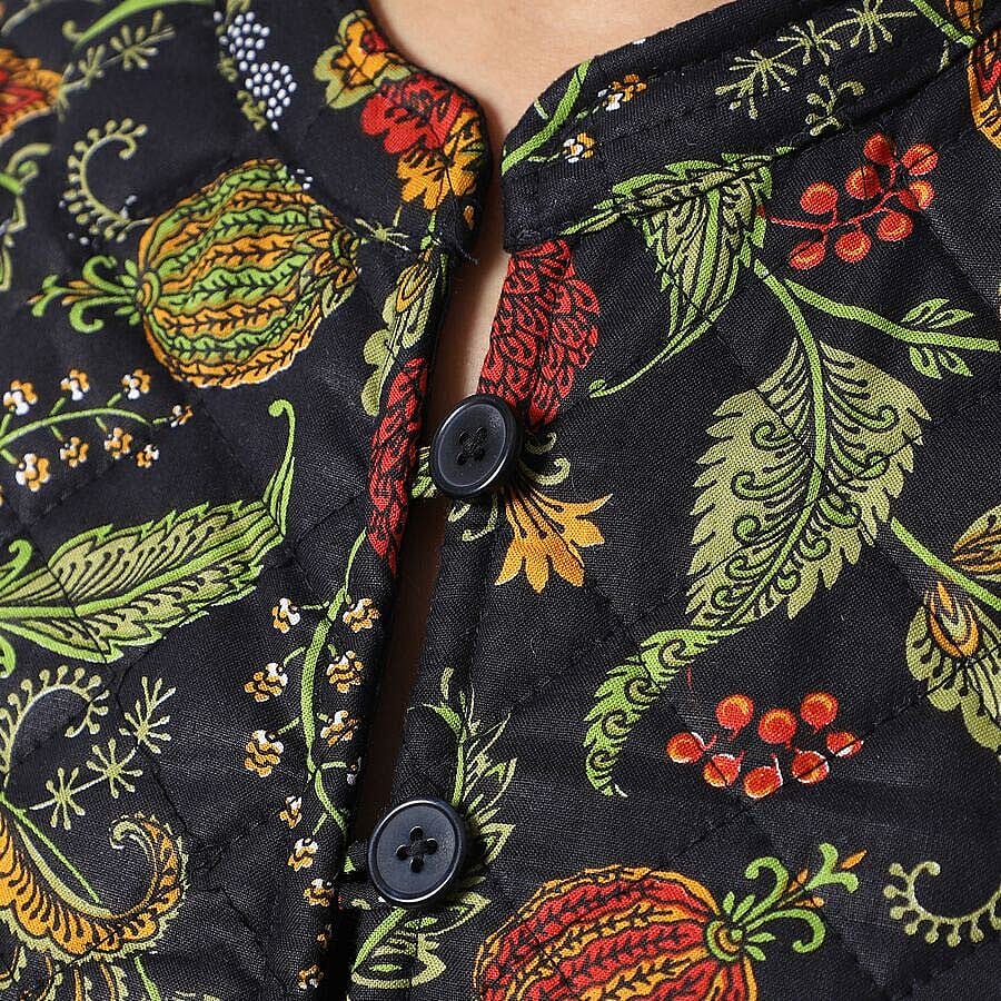 Handmade Printed Reversible Quilted Full-Sleeves Short Jacket in Navy - (Size S,10 )