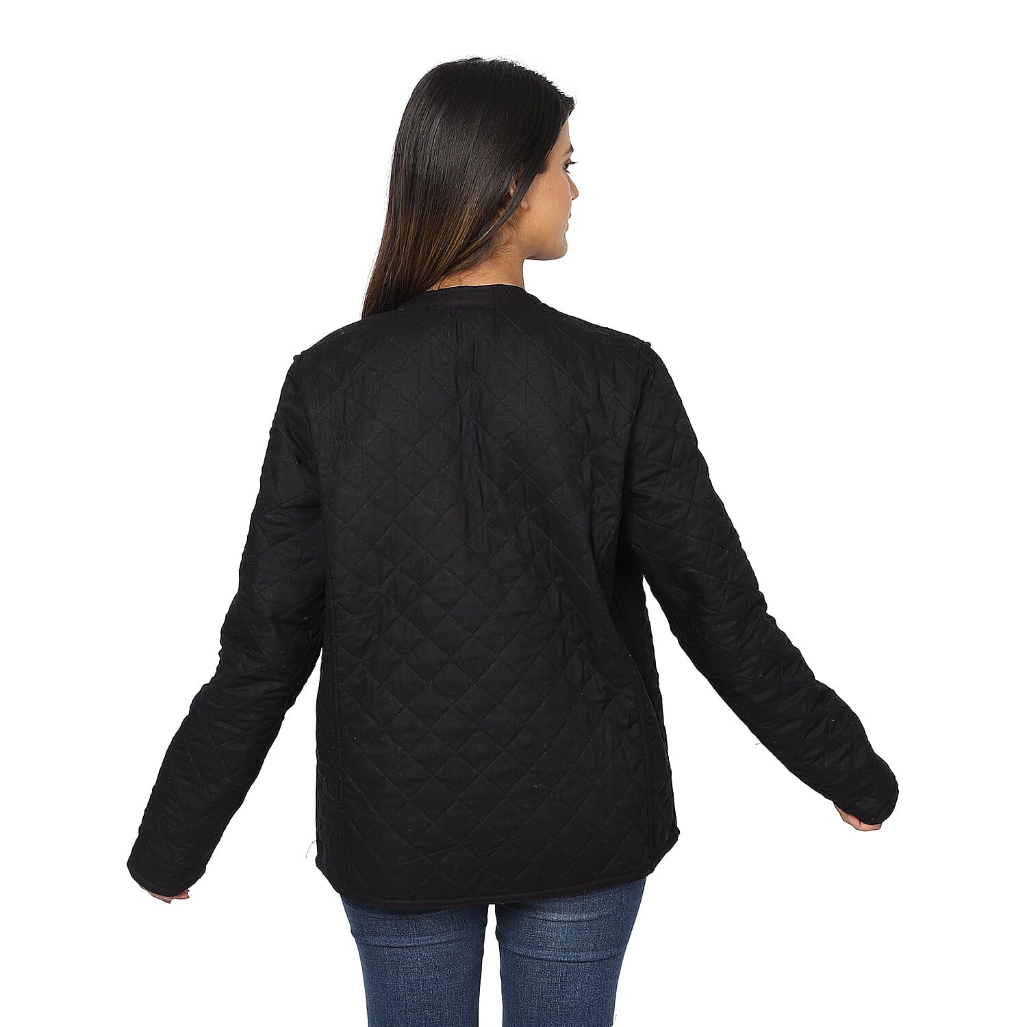 Handmade Printed Reversible Quilted Full-Sleeves Short Jacket in Navy - (Size S,10 )
