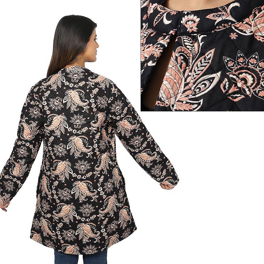 Handmade Printed Reversible Quilted Jacket in Black - Size S (8-10 )