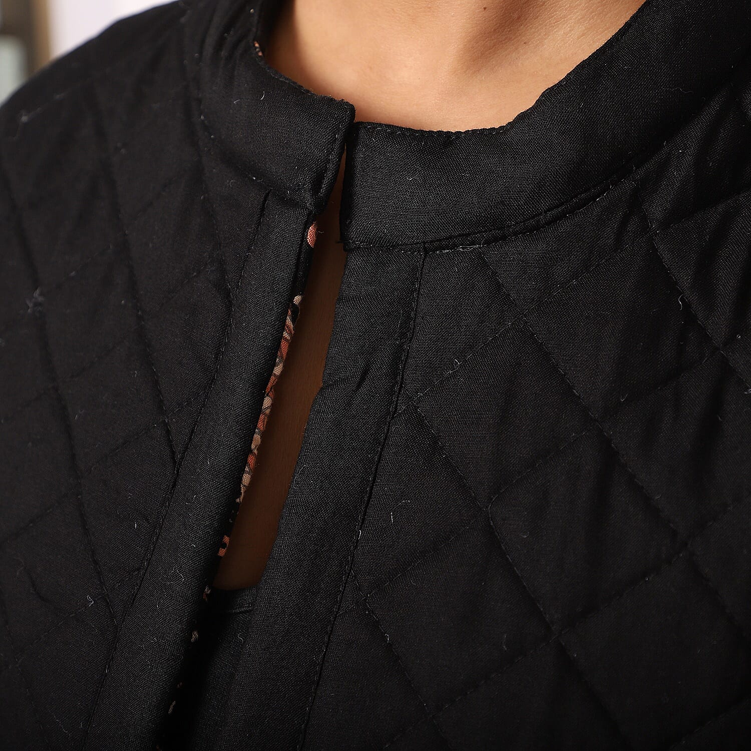 Handmade Printed Reversible Quilted Jacket in Black - Size S (8-10 )