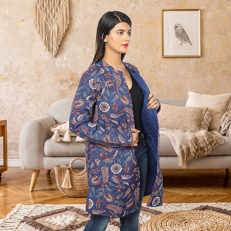 Handmade Printed Reversible Quilted Jacket in Black - Size S (8-10 )