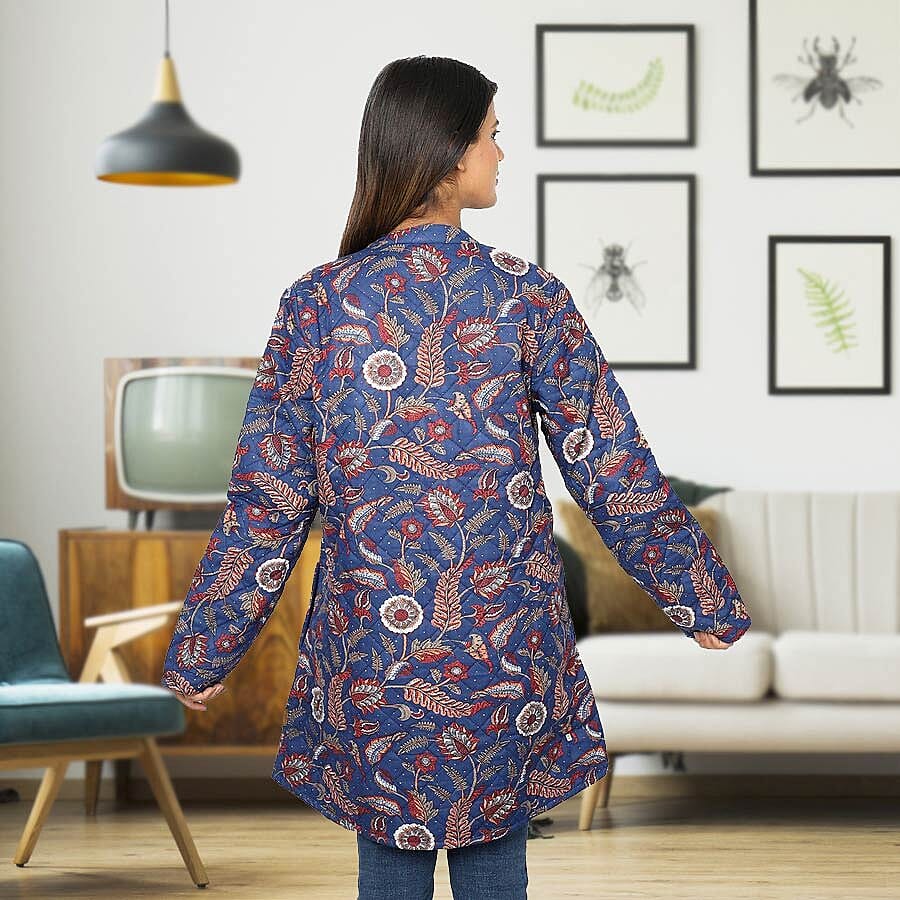 Handmade Printed Reversible Quilted Jacket in Black - Size S (8-10 )