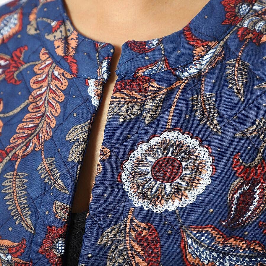 Handmade Printed Reversible Quilted Jacket in Black - Size S (8-10 )