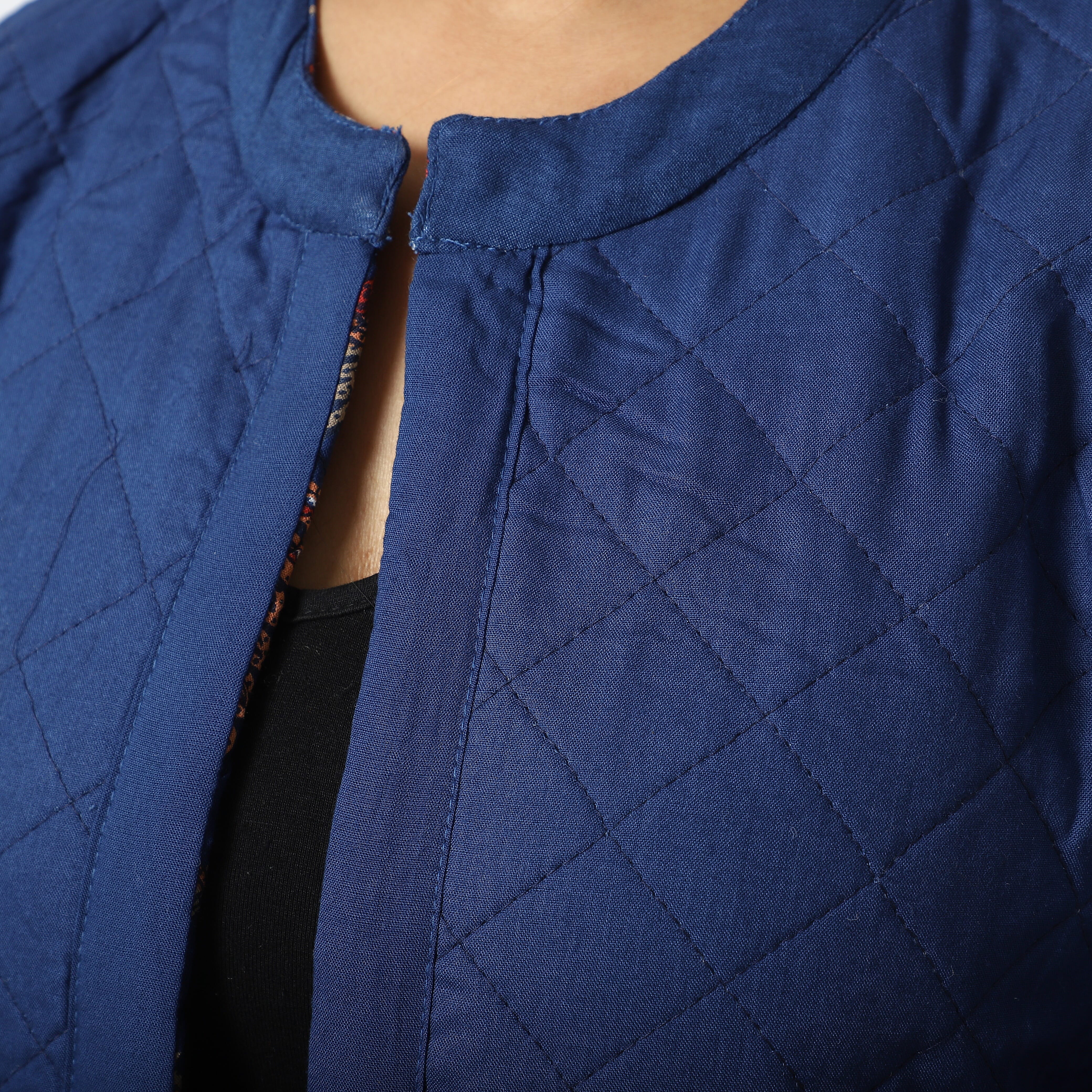 Handmade Printed Reversible Quilted Jacket in Black - Size S (8-10 )