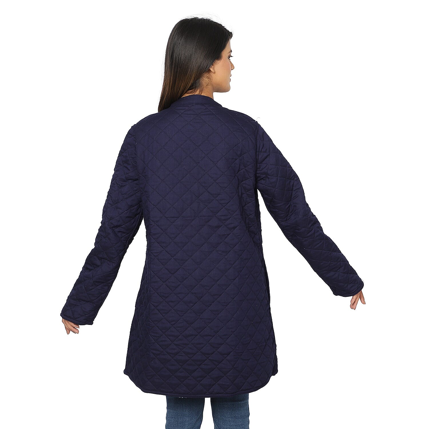 Handmade Printed Reversible Quilted Jacket in Navy Blue and Multi Colour - Size M ( Size 12-14 )
