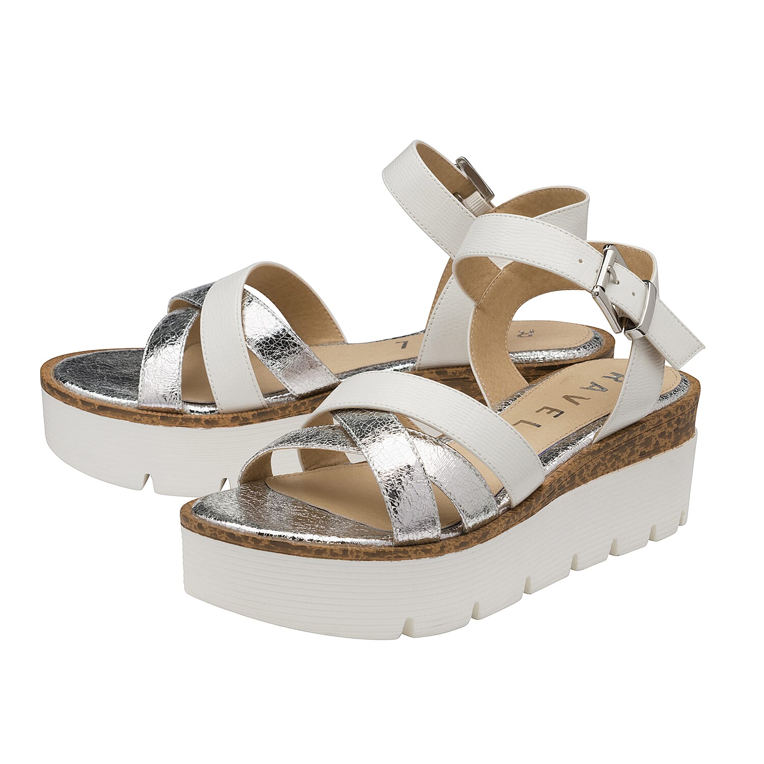 Ravel Monto Flatform Sandals - White/Silver