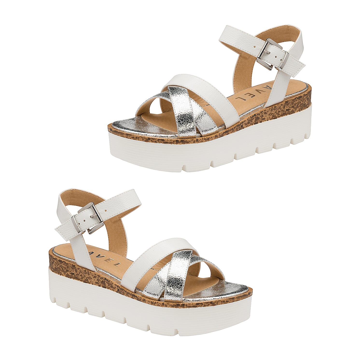 Ravel Monto Flatform Sandals - White/Silver