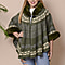 Green Colour Half Round Shape Blanket Wrap with Faux Fur Collar (Size 109.22 x 80.01cm)