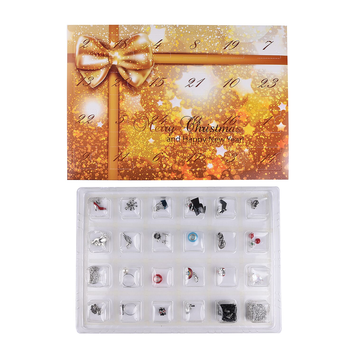 TJC Advent Calendar- 24 Pieces of Jewellery Including Necklace (Size 21.5), Bracelet,  Adjustable Rings, Pendants with Chain (Size 31 with Extender), Earrings and Charms