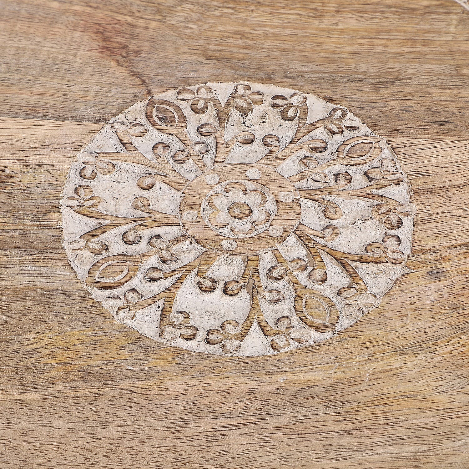 NAKKASHI Hand Carved Natural Antique Finish Wooden Food Serving Rotating Round Tray (Dia. 40cm)