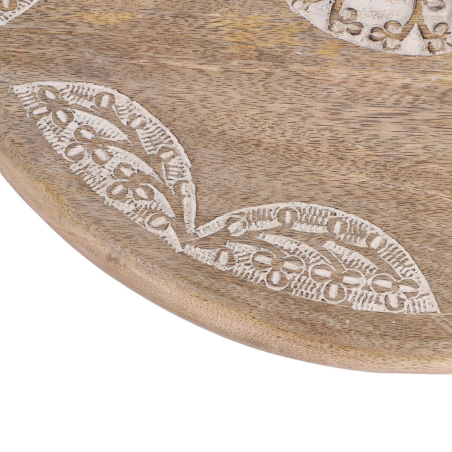 NAKKASHI Hand Carved Natural Antique Finish Wooden Food Serving Rotating Round Tray (Dia. 40cm)