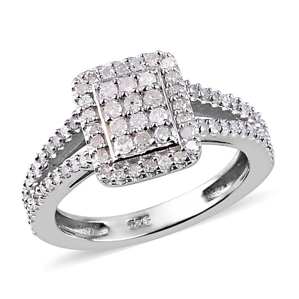 Natural Diamond Geometric Cluster Ring in Platinum Overlay Sterling ...