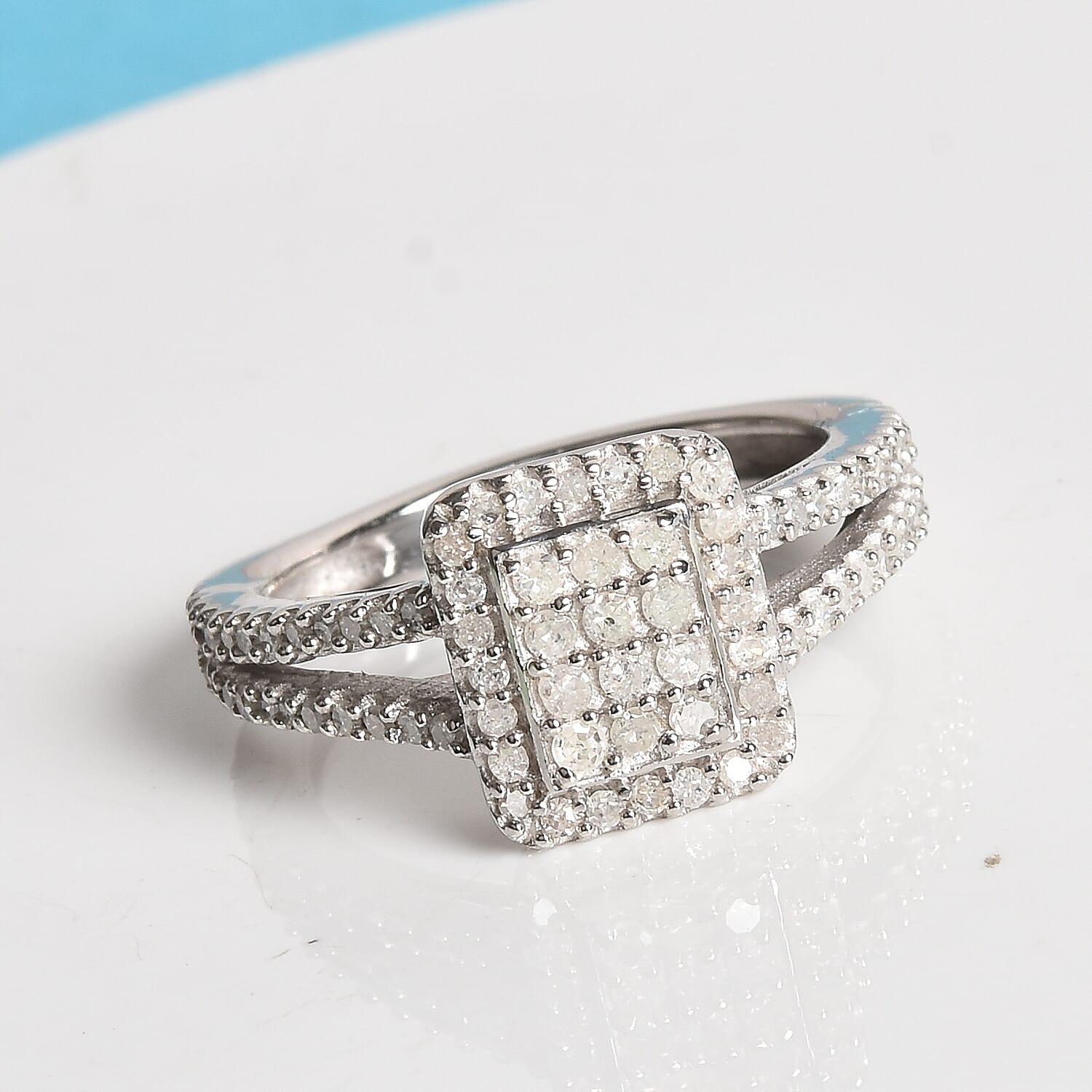 Natural Diamond Ring in Platinum Overlay Sterling Silver 0.50 Ct.