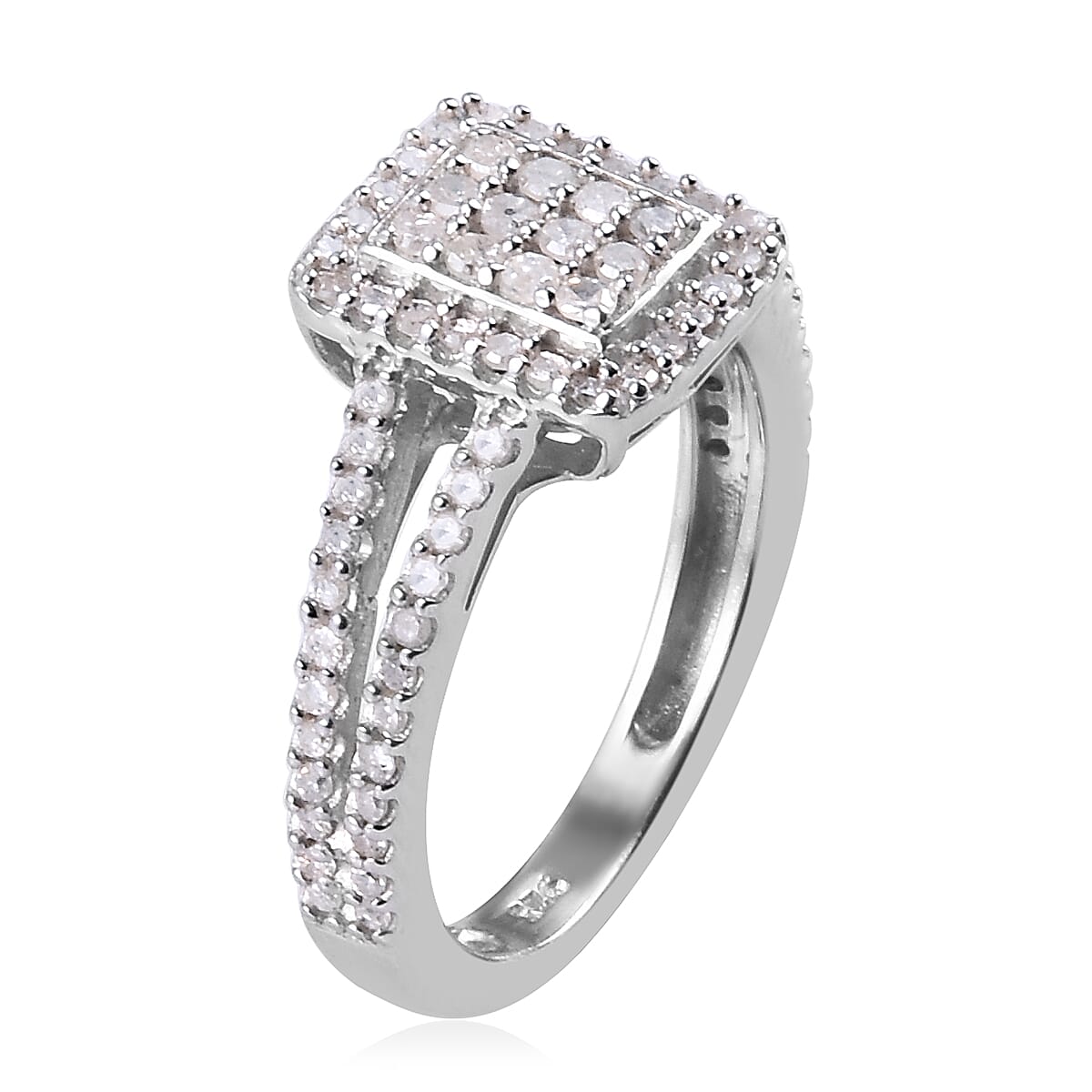 Natural Diamond Ring in Platinum Overlay Sterling Silver 0.50 Ct.