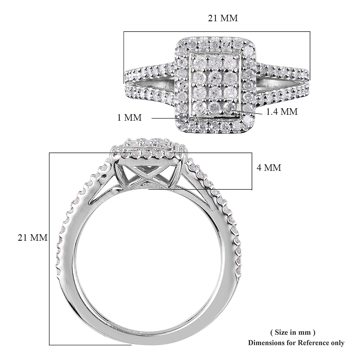 Natural Diamond Ring in Platinum Overlay Sterling Silver 0.50 Ct.
