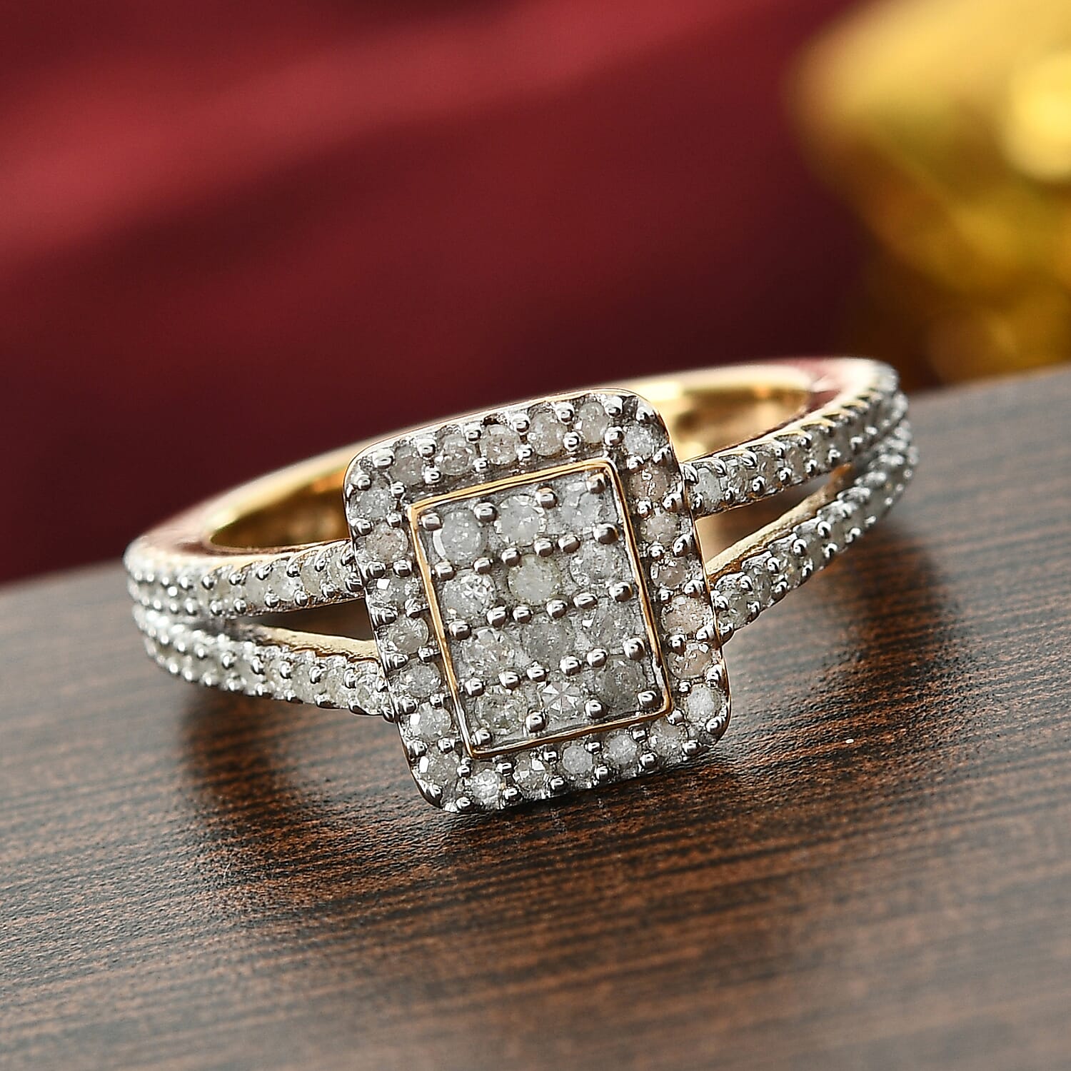 Diamond Cluster Ring in 14K Gold Overlay Sterling Silver 0.53 Ct.