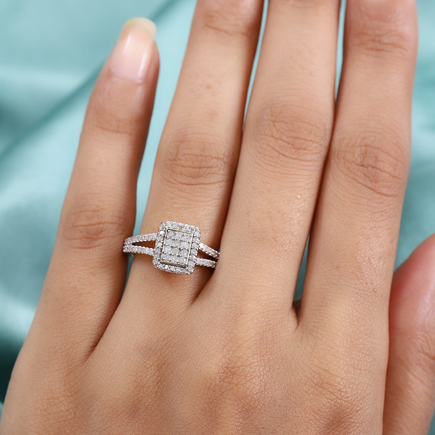 Diamond Cluster Ring in 14K Gold Overlay Sterling Silver 0.53 Ct.