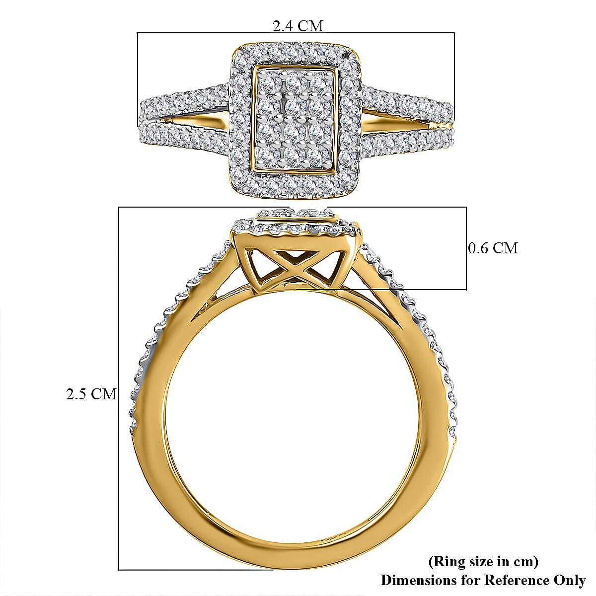Diamond Cluster Ring in 14K Gold Overlay Sterling Silver 0.53 Ct.