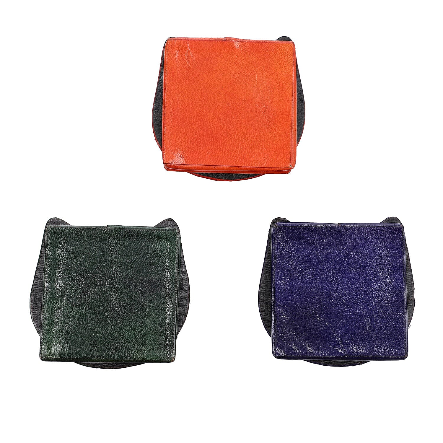Set of 3 - 100% Genuine Leather Cat Theme Coin Pouch - Red, Navy and Green