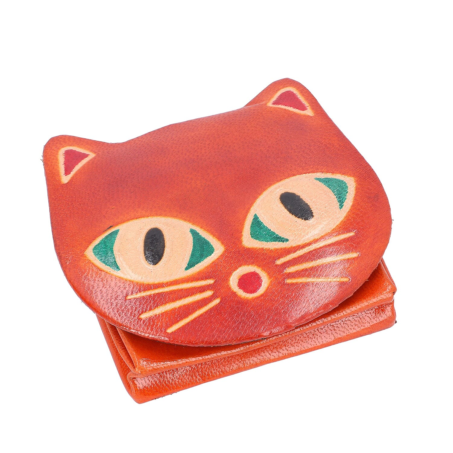 Set of 3 - 100% Genuine Leather Cat Theme Coin Pouch - Red, Navy and Green