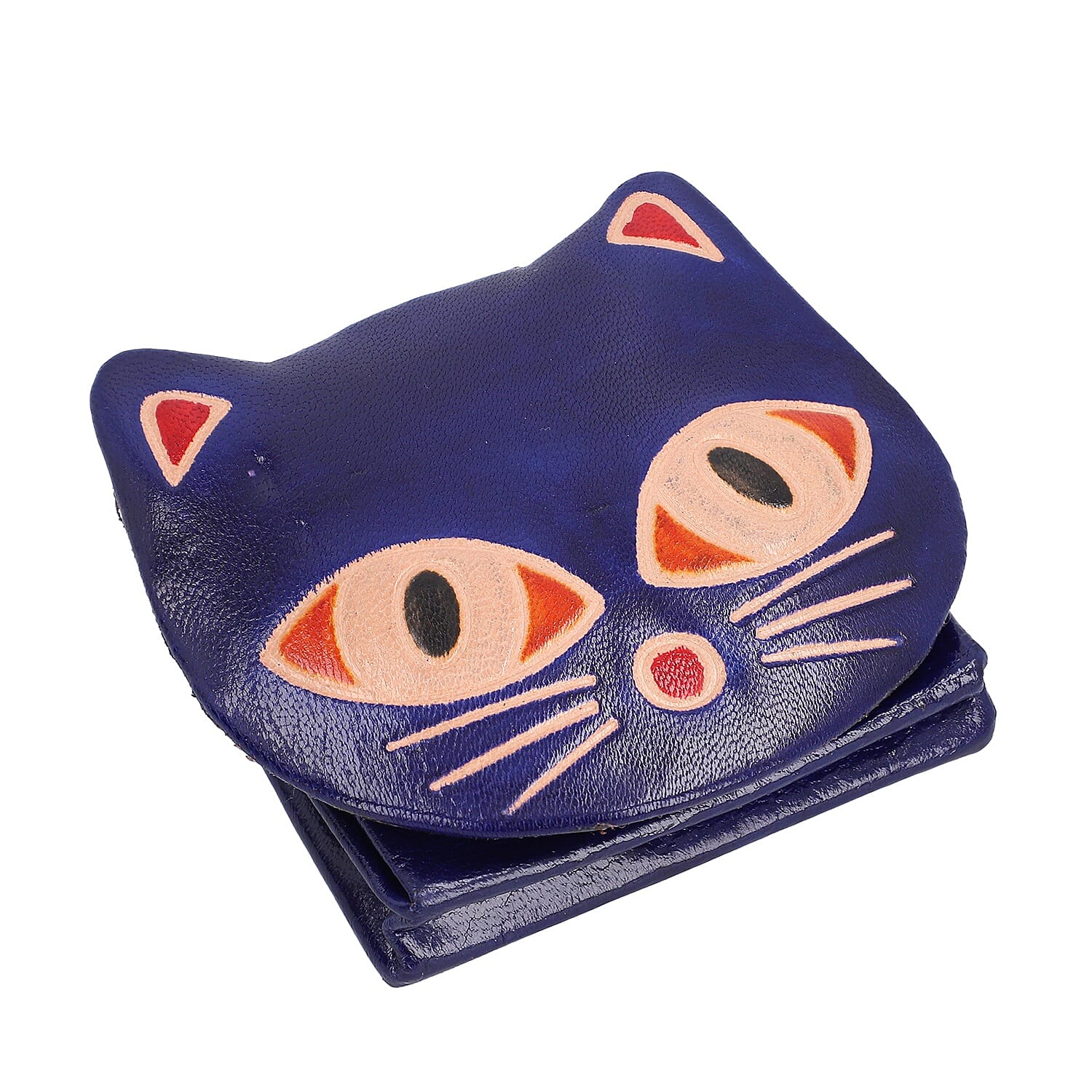 Set of 3 - 100% Genuine Leather Cat Theme Coin Pouch - Red, Navy and Green