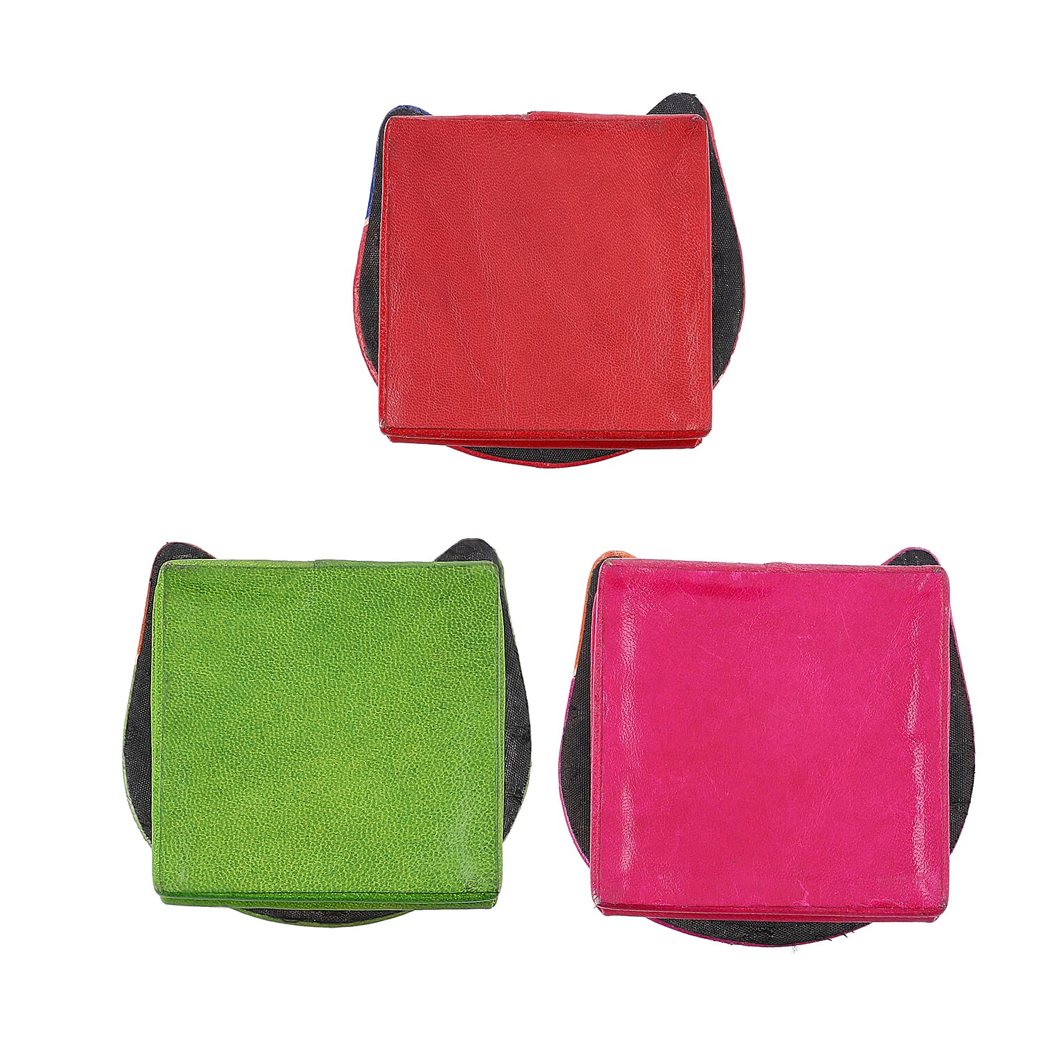 SUKRITI 100% Genuine Leather Closed Eye Smiling Cat Coin Pouch (8.5x8cm) - Apple Green, Red and Pink