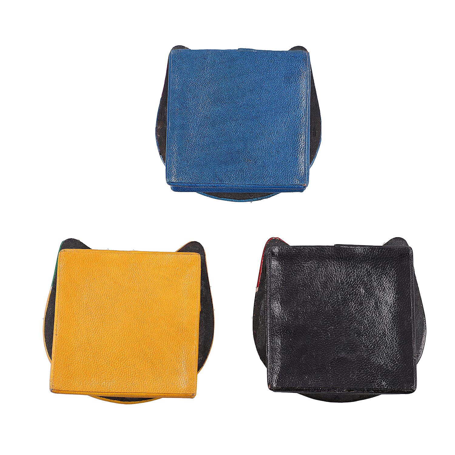 SUKRITI 100% Genuine Leather Closed Eye Smiling Cat Coin Pouch (8.5x8cm) - Yellow, Black and Blue
