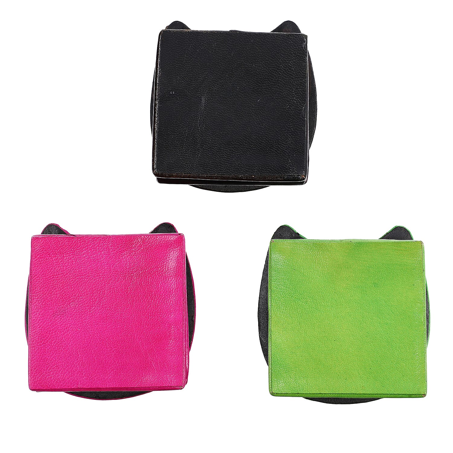 SUKRITI 100% Genuine Leather Sleeping Owl Coin Pouch (7x8cm) - Black, Pink and Green