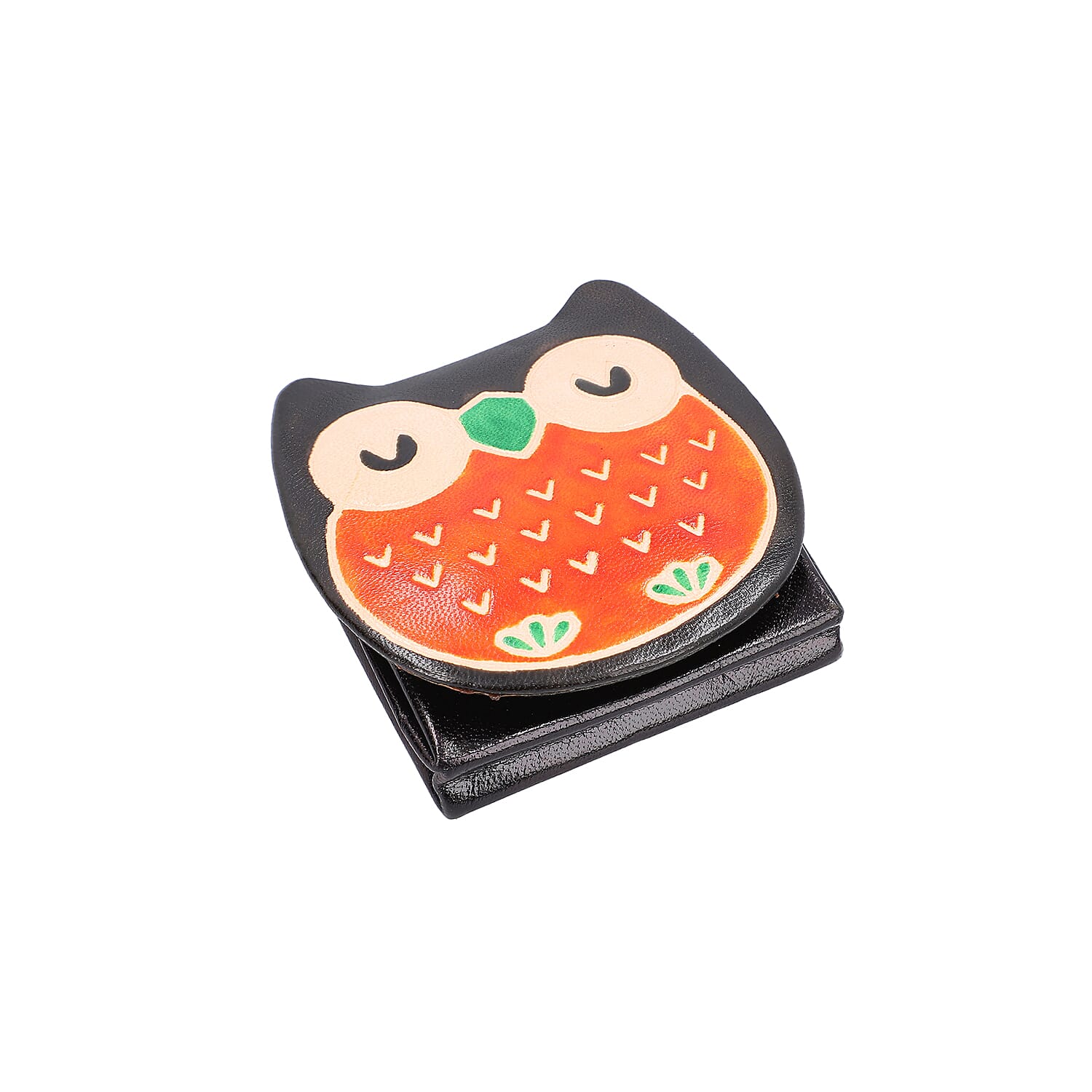 SUKRITI 100% Genuine Leather Sleeping Owl Coin Pouch (7x8cm) - Black, Pink and Green