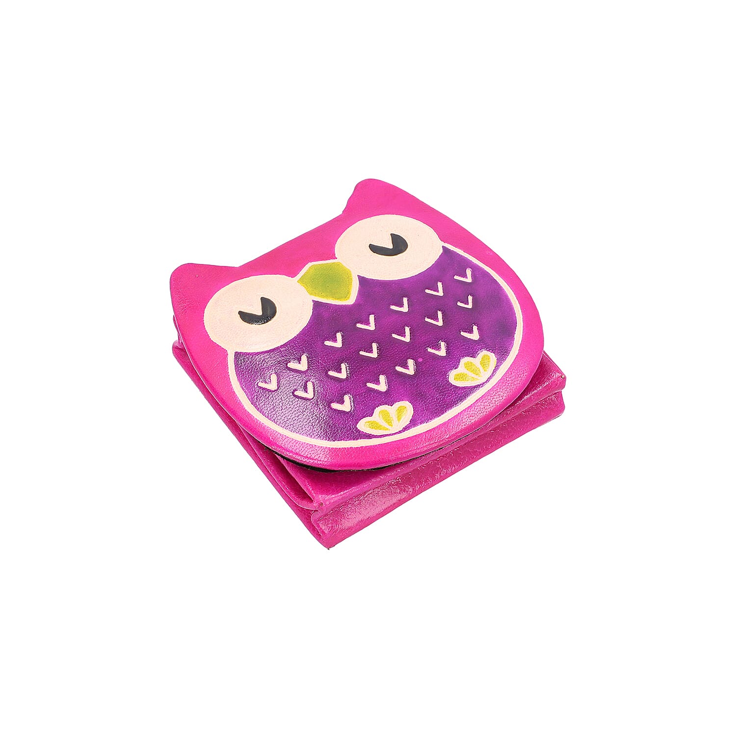 SUKRITI 100% Genuine Leather Sleeping Owl Coin Pouch (7x8cm) - Black, Pink and Green