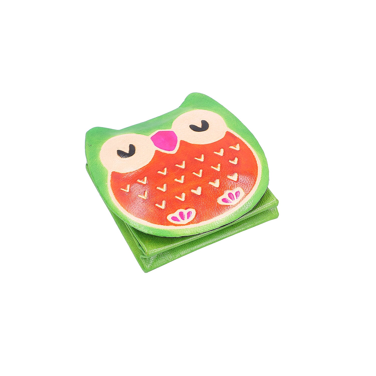SUKRITI 100% Genuine Leather Sleeping Owl Coin Pouch (7x8cm) - Black, Pink and Green
