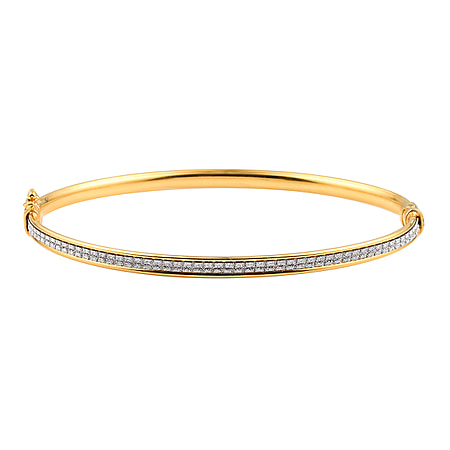 New York Close Out Deal - Diamond Cut Sand Blast Bangle (Size 7.5) in Yellow Gold Overlay Sterling Silver