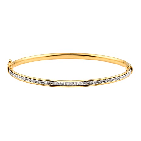 New York Close Out Deal - Diamond Cut Bangle (Size 7.5) in Yellow Gold Plated Sterling Silver