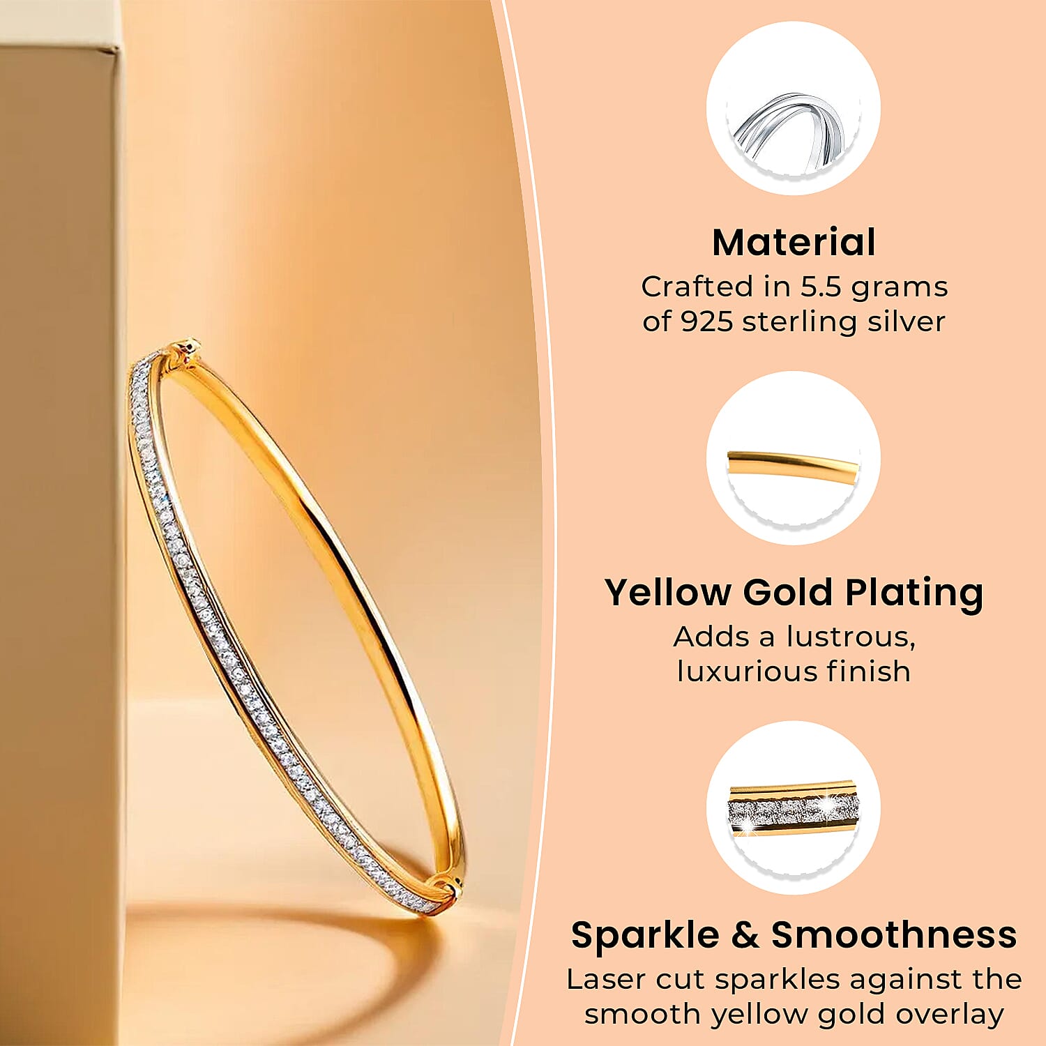 New York Close Out Deal - Diamond Cut Bangle (Size 7.5) in Yellow Gold Plated Sterling Silver